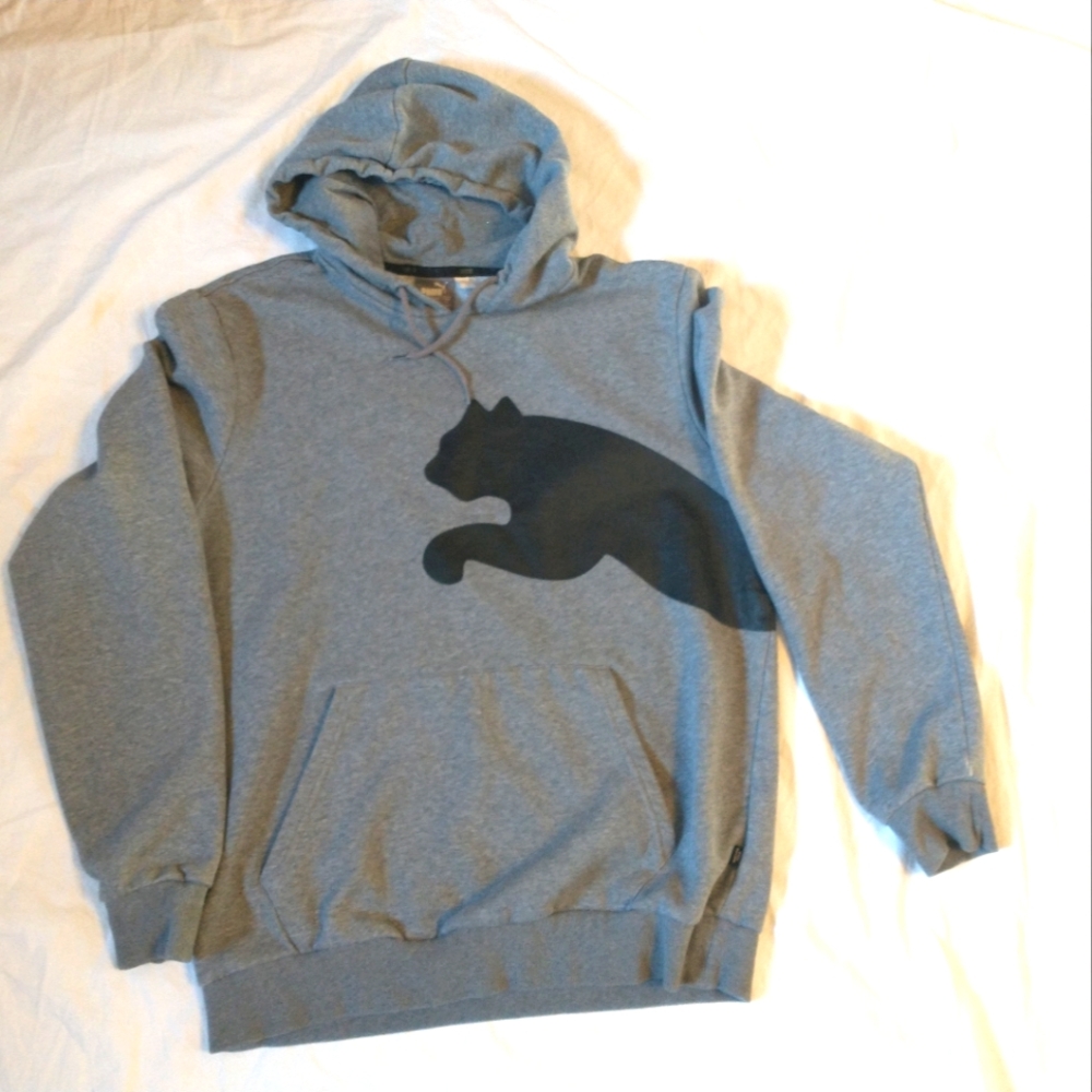 Grey PUMA Hoodie with wrap around Puma image. Large